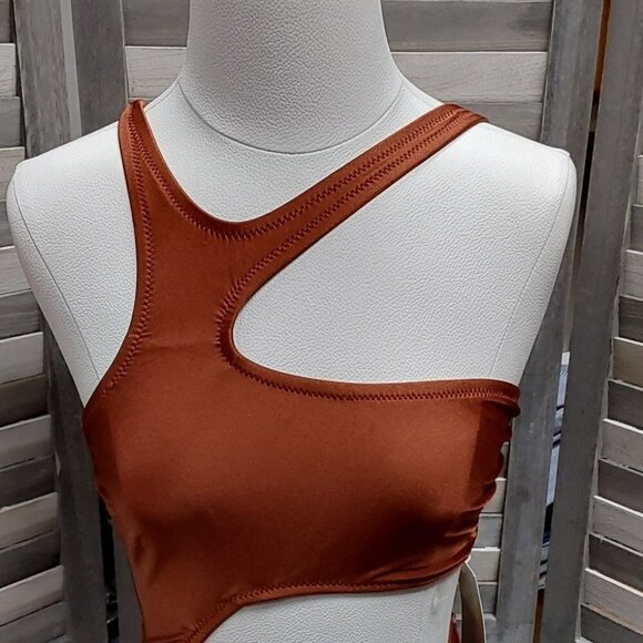 Asymmetrical Metallic Cut Out High Leg Cheeky Swimsuit |  Fe Noel | Small - Picture 6 of 11